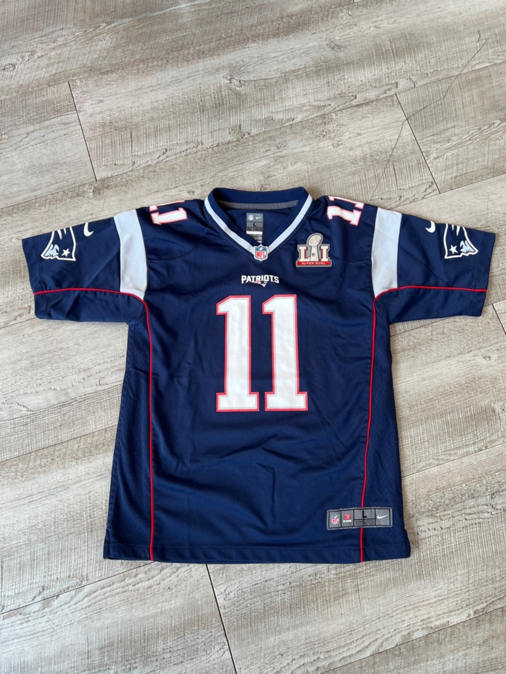 Nike Navy Patriots #11 Kids Football Jersey - Youth Large - Player: Edelman